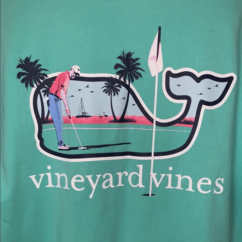 Vineyard Vines T-Shirt M Teal Green Golf Whale Graphic Pocket Logo Cotton 21x27